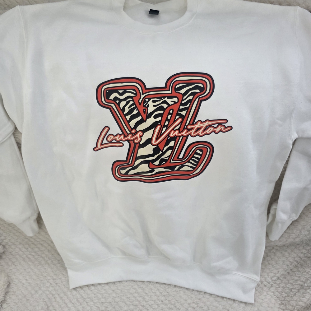 Louis Vuitton White Sweater with Zebra Print and Red Details